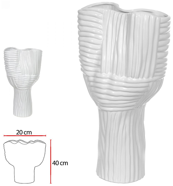 Vaso Decorativo Ceramica Branco 40cm