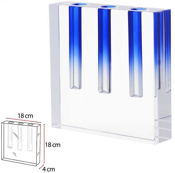 Vaso Decorativo Vidro Cristal Transparente Azul 18cm