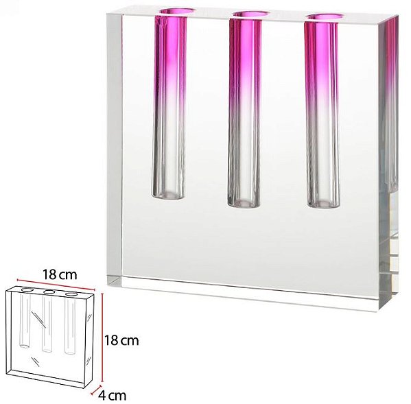Vaso Decorativo Vidro Cristal Transparente Rosa 18cm