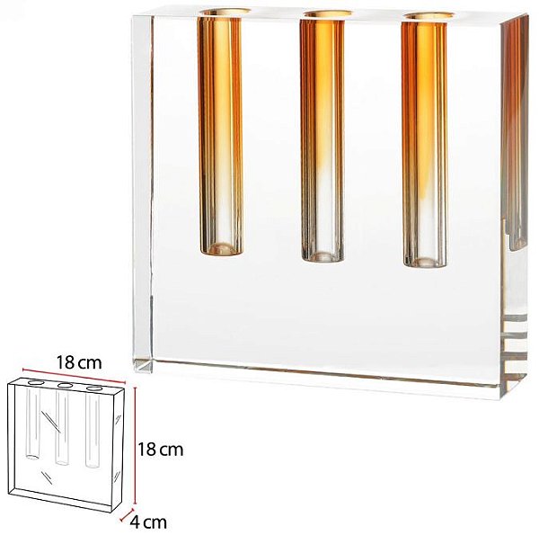 Vaso Decorativo Vidro Cristal Transparente Laranja 18cm
