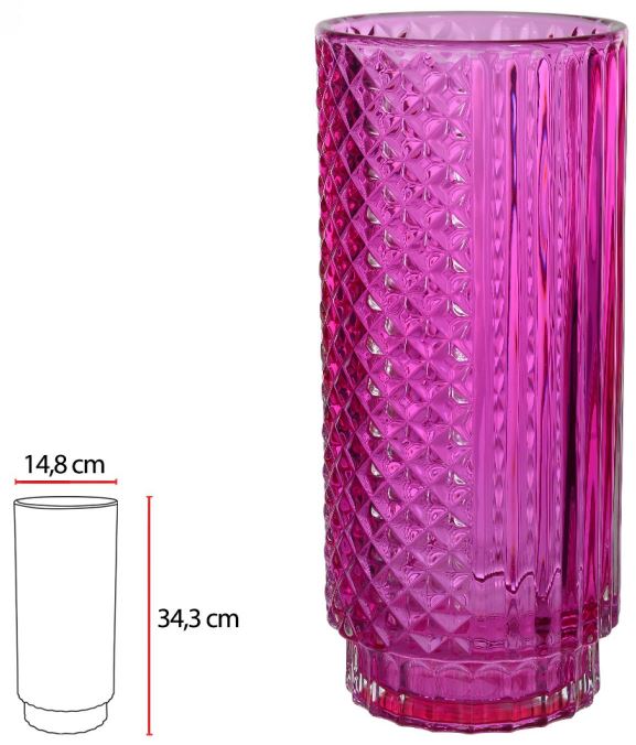 Vaso Decorativo Vidro Rosa 34,3cm