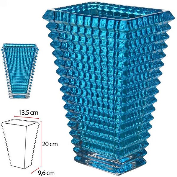 Vaso Decorativo Vidro Cristal Azul 20cm