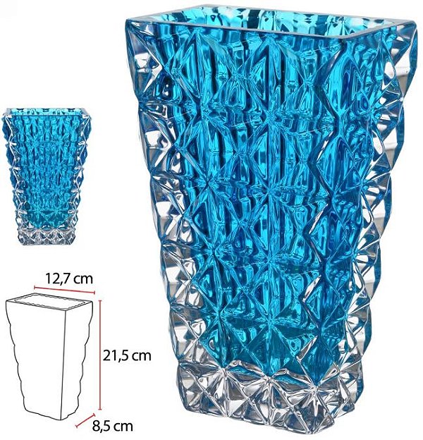 Vaso Decorativo Vidro Cristal Azul 21,5cm