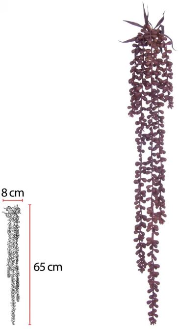 Planta Artificial Folhagem Suculenta Sedum Pendurar X5 Berinjela 72cm