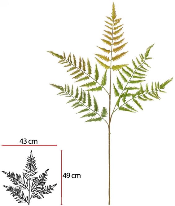 Planta Artificial Galho Samambaia Aramado C/Print X5 Verde Outono 90cm