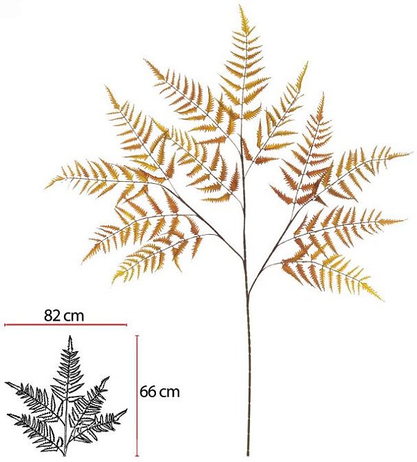Planta Artificial Galho Samambaia Aramado C/Print X5 Verde Oliva Outono 1,08cm