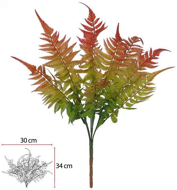 Planta Artificial Folhagem Samambaia C/Print X13 Verde Outono 47cm