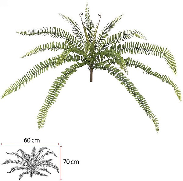 Planta Artificial Folhagem Samambaia C/Print X16 Verde 2T 65cm
