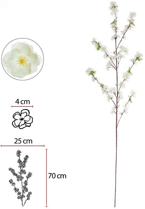 Haste Flor Cerejeira X65 Creme 1,17cm