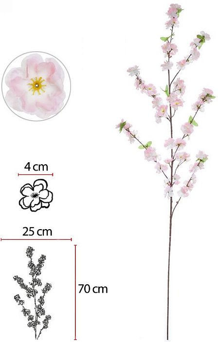 Haste Flor Cerejeira X65 Rosa Branco 1,17cm