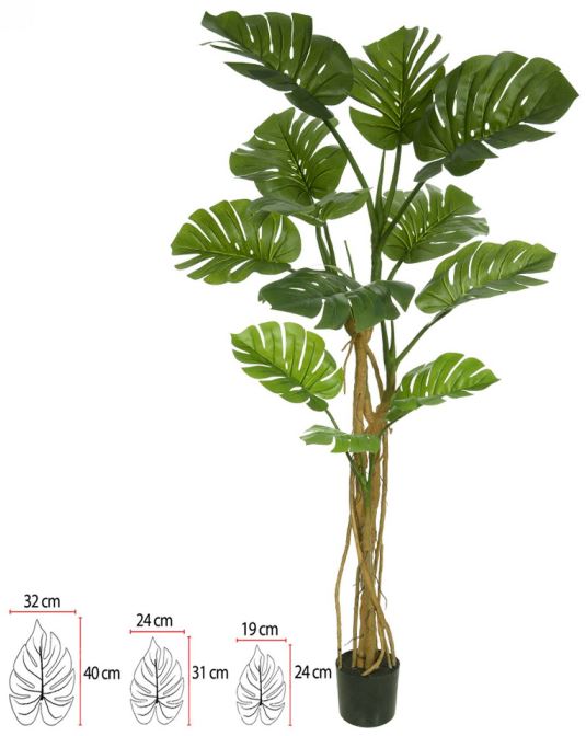 Planta Artificial Arvore Costela De Adão Real Toque Pu C/Pote X12 Verde 1,80m