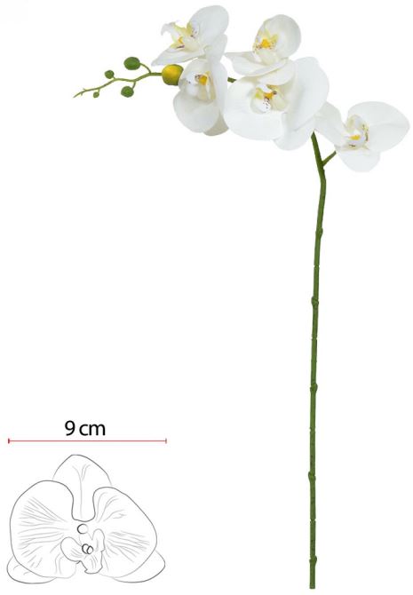 Haste Orquidea Phalaenopsis Real Toque X5 Branco Amarelo 65cm