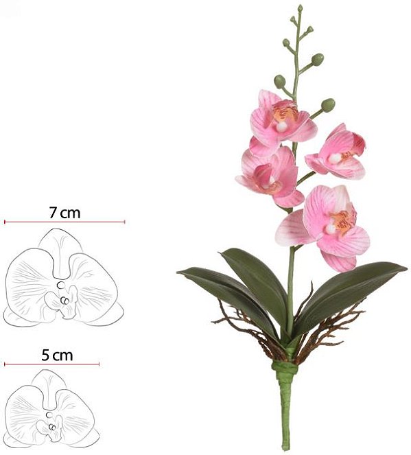Haste Orquidea Phalaenopsis Real Toque C/Folha X4 Rosa Claro 29cm