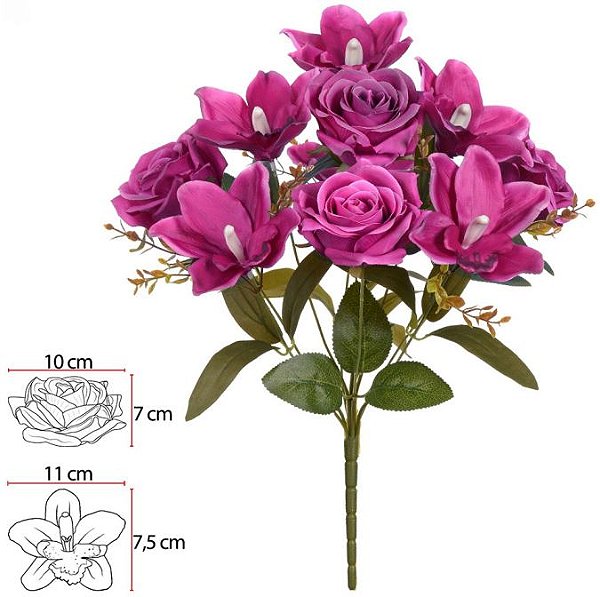 Buque Rosa Orquidea Cymbidium X10 Fucsia Outono 43cm