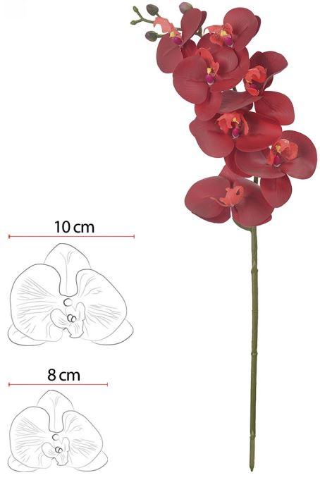 Haste Orquidea Phalaenopsis Real Toque C/Coat X7 Vermelho 63cm