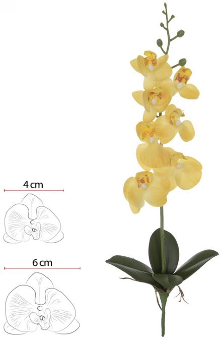 Haste Orquidea Phalaenopsis Real Toque C/Folha X7 Amarelo 45cm