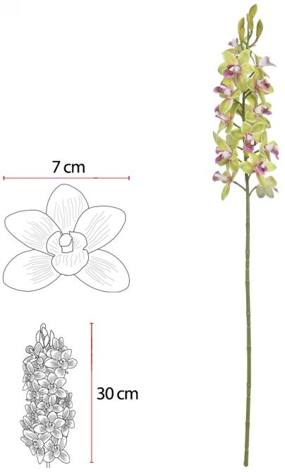 Haste Orquidea Dendrobium C/Coat Real Toque X20 Verde 82cm