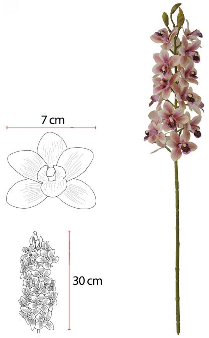Haste Orquidea Dendrobium C/Coat Real Toque X20 Rosa antigo 82cm