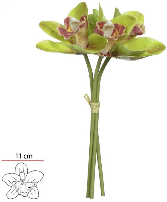 Buque Orquidea Cymbidium Ramalhete C/ Fita Real Toque X3 Verde 23cm