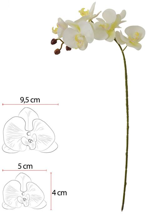 Haste Orquidea Phalaenopsis Real Toque X6 Branco BD. Amarelo 69cm