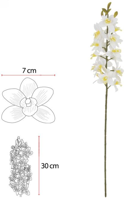 Haste Orquidea Dendrobium C/Coat Real Toque X20 Branco Amarelo 82cm