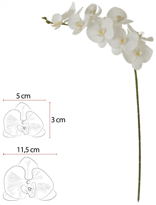 Haste Orquidea Phalaenopsis Real Toque X9 Branco Puro 94cm