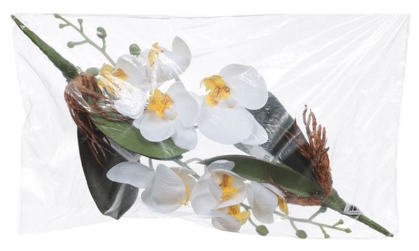 Haste Orquidea Phalaenopsis Real Toque C/Folha Bag C/2Un 29cm