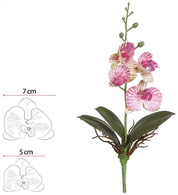 Haste Orquidea Phalaenopsis Real Toque C/Folha X4 Beauty Creme 29cm