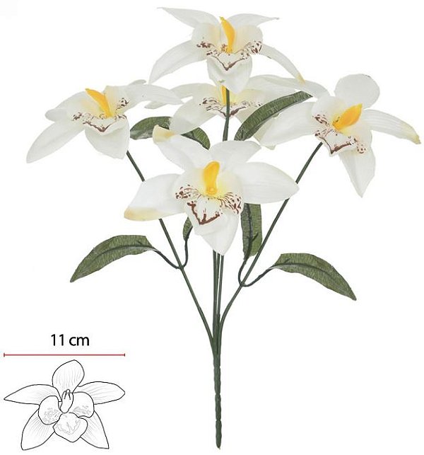 Buque Orquidea Dendrobium X5 Branco 32cm