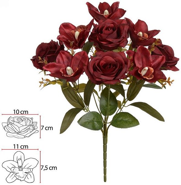 Buque Rosa Orquidea Cymbidium X10 Marsala Outono 43cm