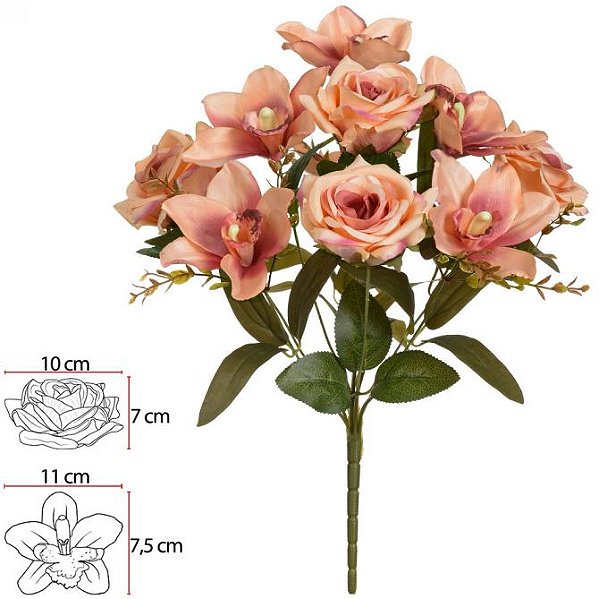 Buque Rosa Orquidea Cymbidium X10 Pessego Outono 43cm