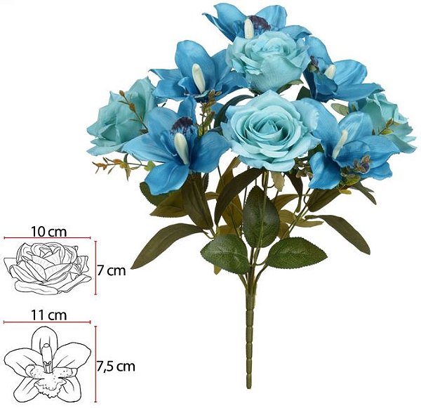 Buque Rosa Orquidea Cymbidium X10 Azul Outono 43cm