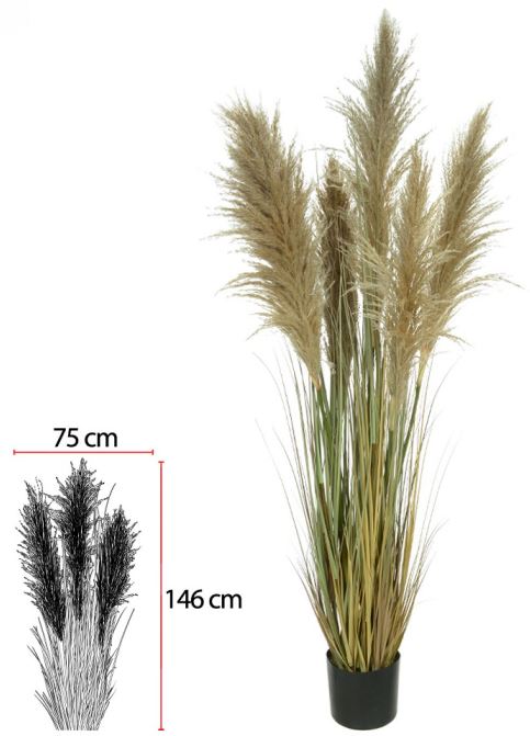 Planta Artificial Grass Pampas C/Pote X5 Verde Outono 1,50m