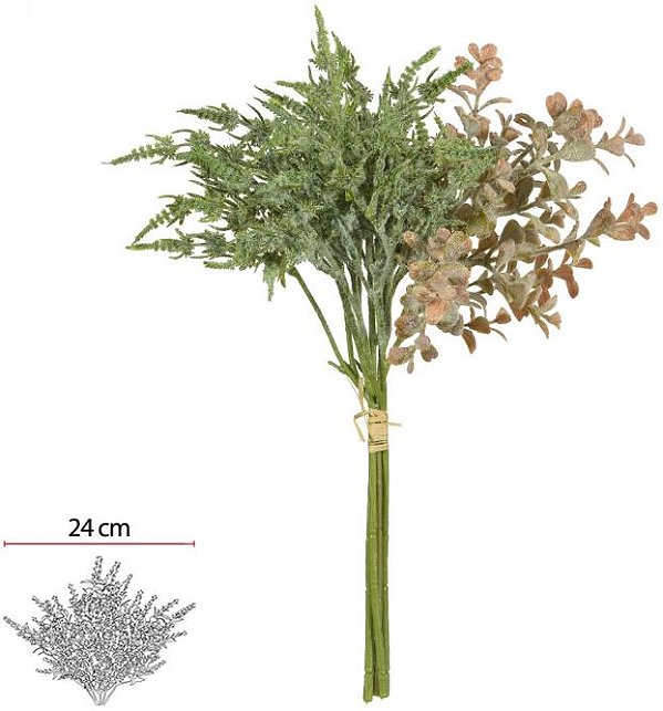 Planta Artificial Buque Grass Ramalhete Flocked C/Fita X5 Verde Ocre Outono 37cm