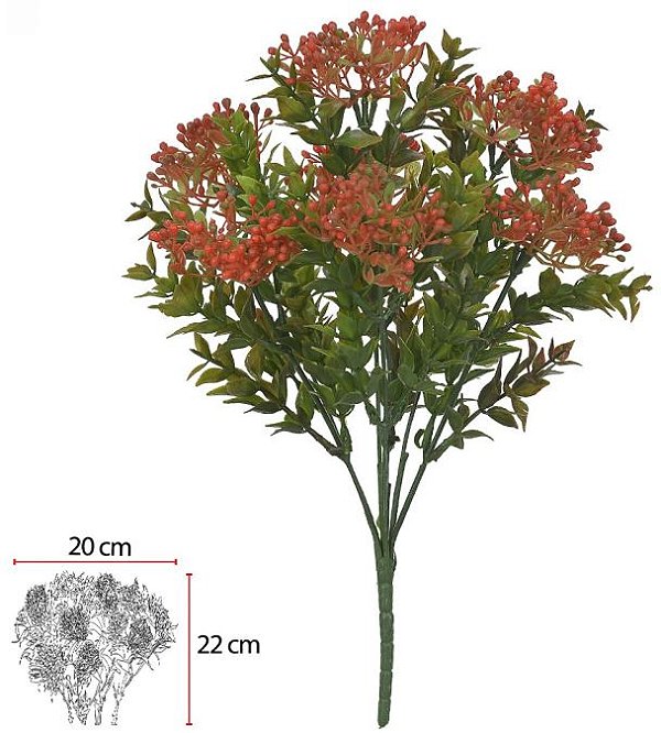 Planta Artificial Folhagem Grass Frutinha Plastico X28 Vermelho 32cm