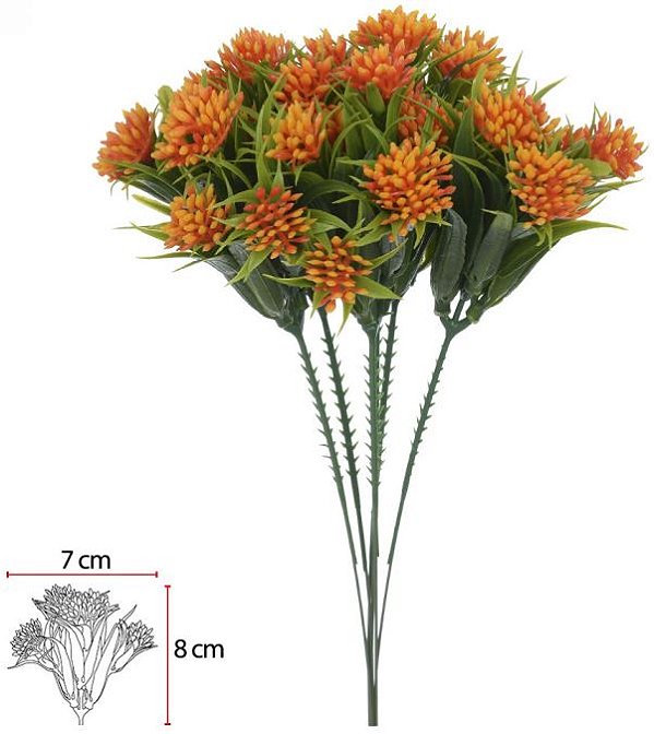 Planta Artificial Folhagem Pick Grass Plastico X5 Com 6 Hastes Laranja 23cm
