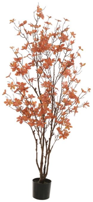 Planta Artificial Arvore Folha Pu C/Pote X150 Laranja Outono 1,20m