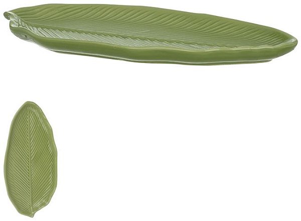 Centro De Mesa Ceramica Folha de Bananeira Verde 36,5cm