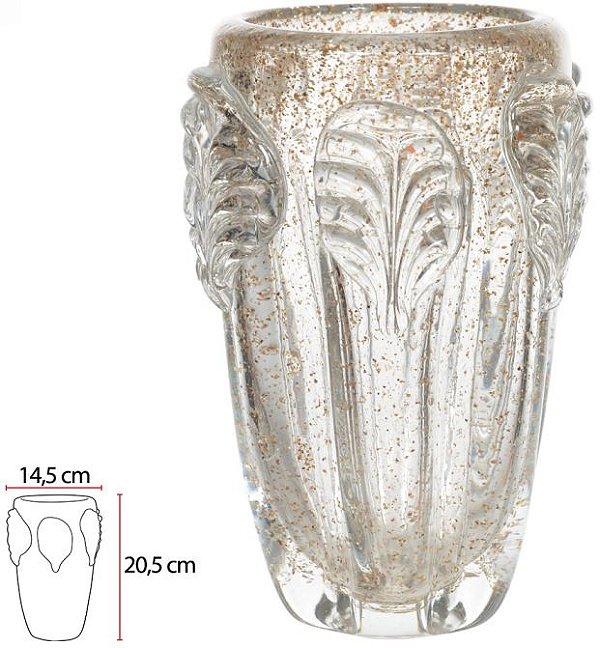 Vaso Decorativo Vidro Tipo Murano Transparente Dourado 20,5cm