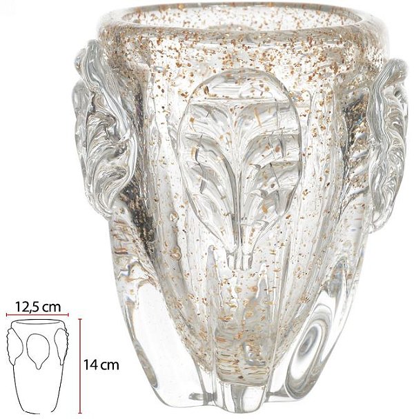 Vaso Decorativo Vidro Tipo Murano Transparente Dourado 14cm