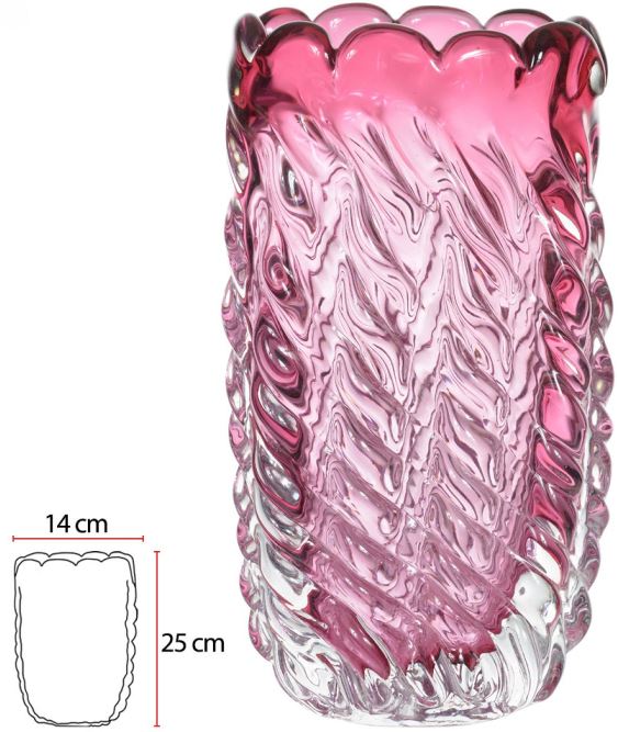 Vaso Decorativo Vidro Tipo Murano Rosa 25cm