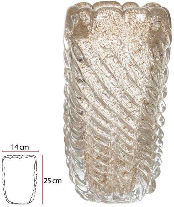 Vaso Decorativo Vidro Tipo Murano Transparente Dourado 25cm