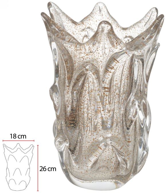 Vaso Decorativo Vidro Tipo Murano Transporte Dourado 26cm