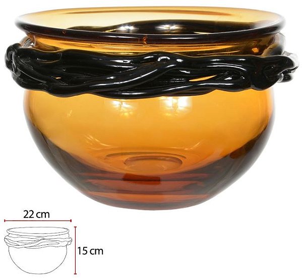 Vaso Decorativo Vidro Tipo Murano Ambar Preto 15cm