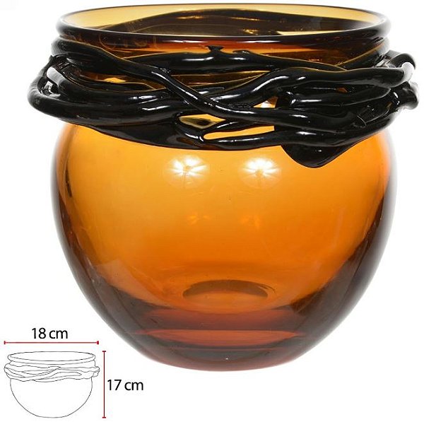 Vaso Decorativo Vidro Tipo Murano Ambar Preto 18cm