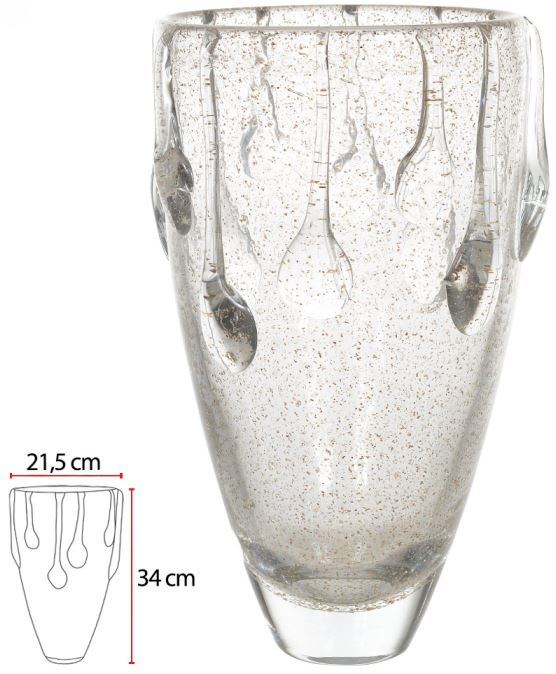 Vaso Decorativo Vidro Tipo Murano Transparente Dourado 34cm
