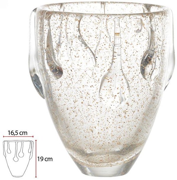 Vaso Decorativo Vidro Tipo Murano Transparente Dourado 19cm