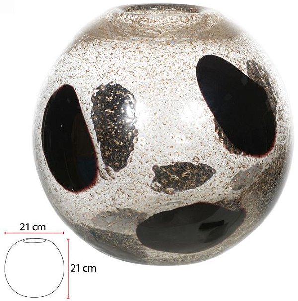 Vaso Decorativo Vidro Tipo Murano Transparente Preto 21cm