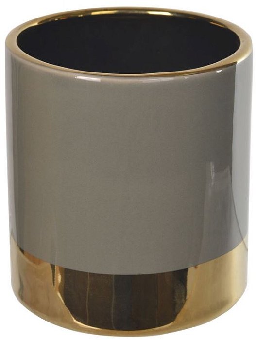 Vaso Decorativo Porcelana Cinza Dourado 11cm