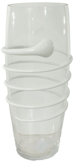 Vaso Decorativo Vidro Transparente Branco 35cm